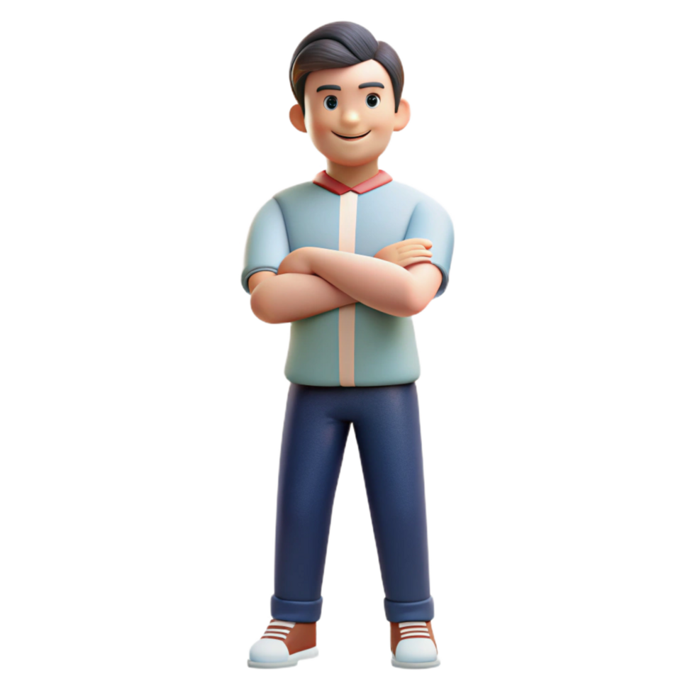 iconic surreal Confident young man, arms crossed, casual wear, with Transparent Background museum quality png