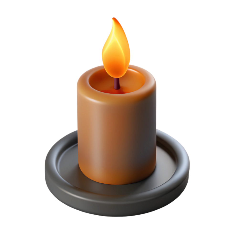 melancholic elegant Isolated cutout, hyper-specific, single burning candle, orange flame, professional render with Transparent Background elite png