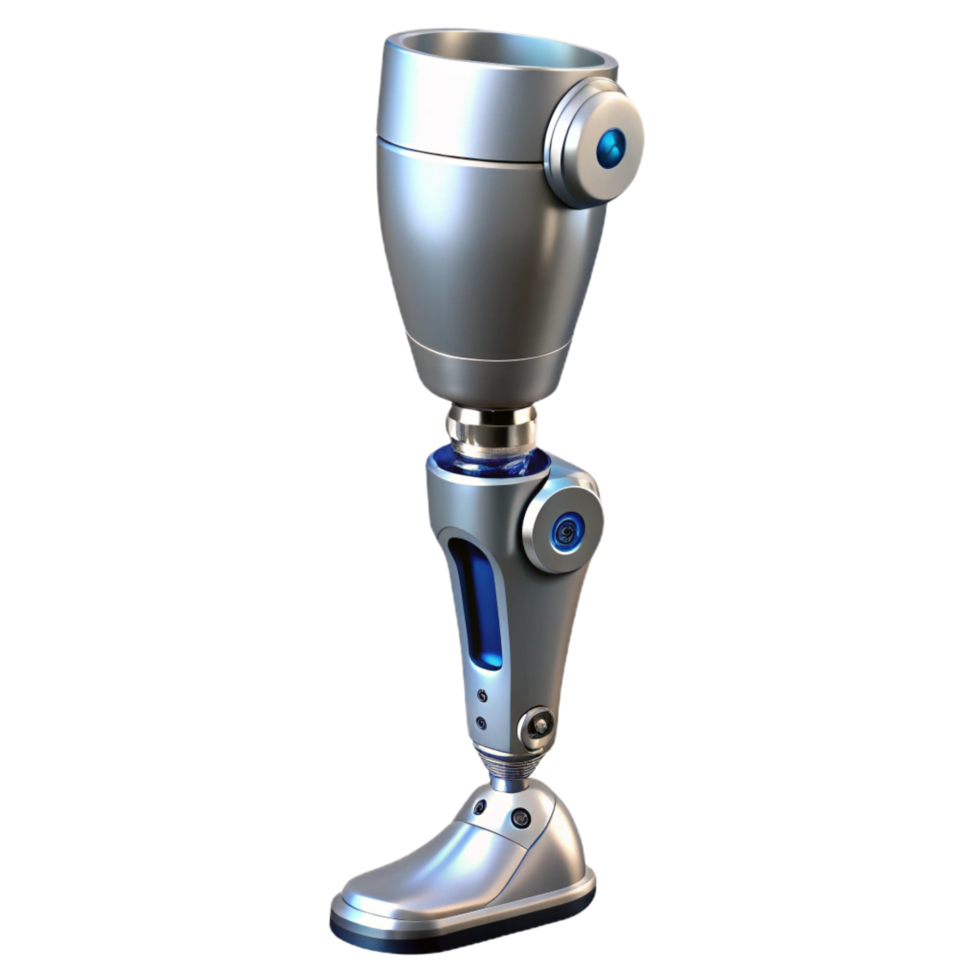 inspired surreal Advanced prosthetic leg, chrome finish, hydraulics with Transparent Background crisp png