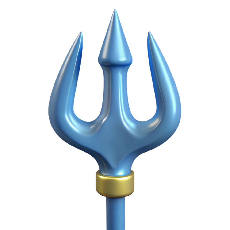 magnificent inspired Hyper-specific, isolated cutout Photorealistic render Single Poseidon's Trident, dripping seawater with Transparent Background png