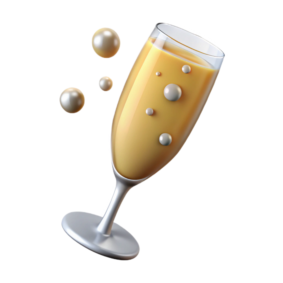 mesmerizing nostalgic futuristic A glass of overflowing champagne with bubbles with Transparent Background sharp png