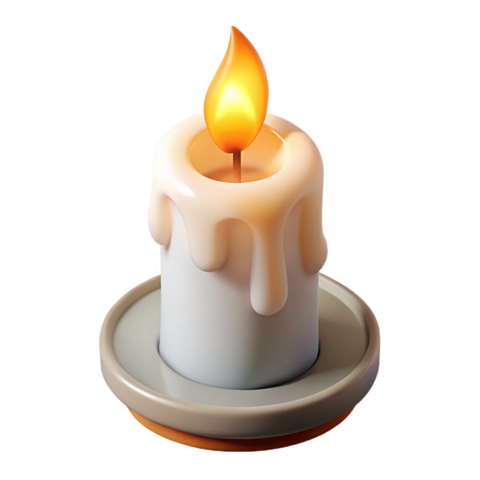 melancholic mesmerizing Burning candle, flame, white wax, with Transparent Background detailed png