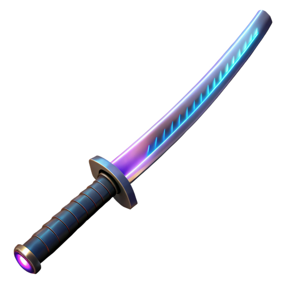majestic artistic Ultra-detailed, photorealistic, professional render, isolated cutout of a futuristic katana with glowing blade, hyper-specific with Transparent Background gallery standard png