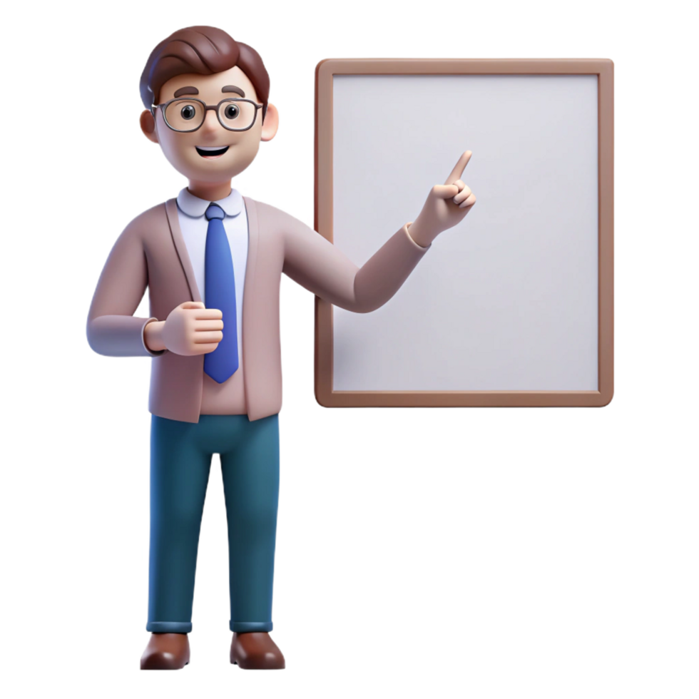 iconic futuristic Teacher pointing at a blank space, with Transparent Background elite png