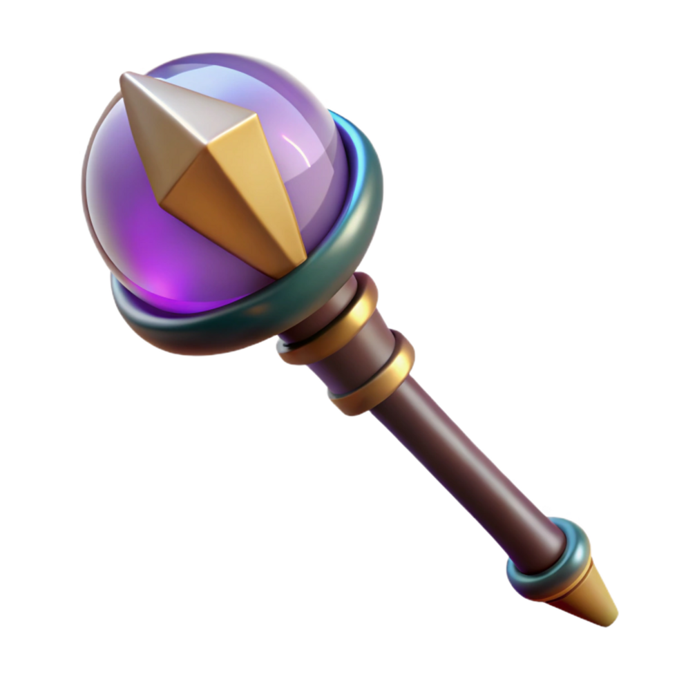 stunning playful renaissance A wizard's staff topped with a glowing crystal orb, with Transparent Background 8K png