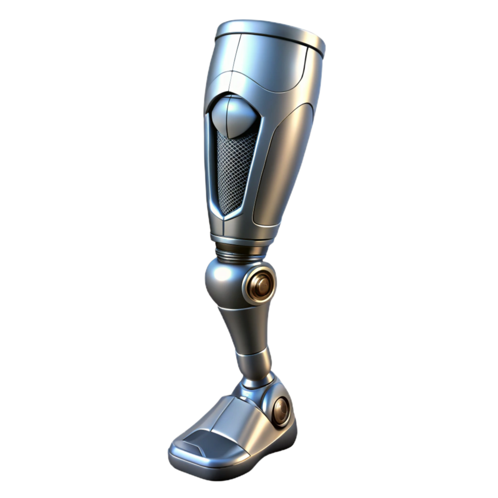 glorious futuristic Cybernetic prosthetic leg with chrome finish with Transparent Background crisp png