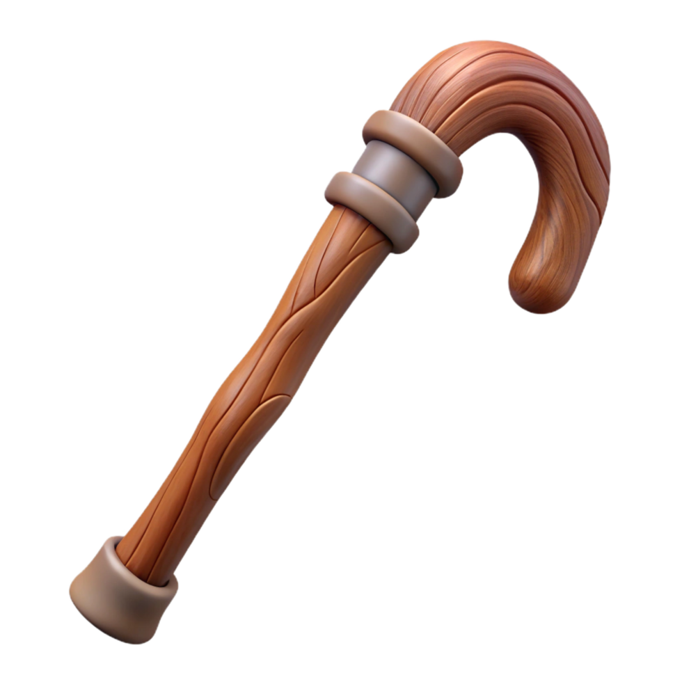 inspired victorian Hyper-specific isolated cutout professional render of a tribal elder's walking stick carved from a single piece of hardwood with Transparent Background flawless png