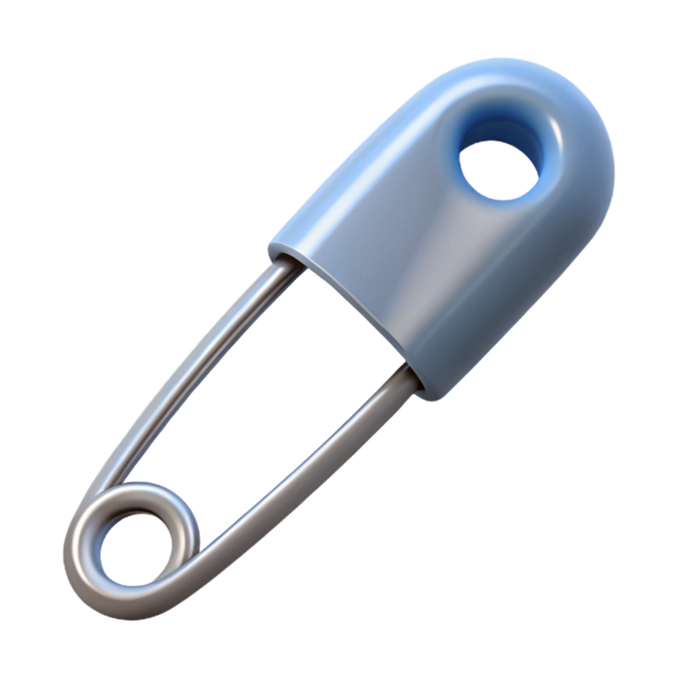 mesmerizing notable Hyper-specific, concept art style render of a single metal safety pin, isolated cutout with Transparent Background png
