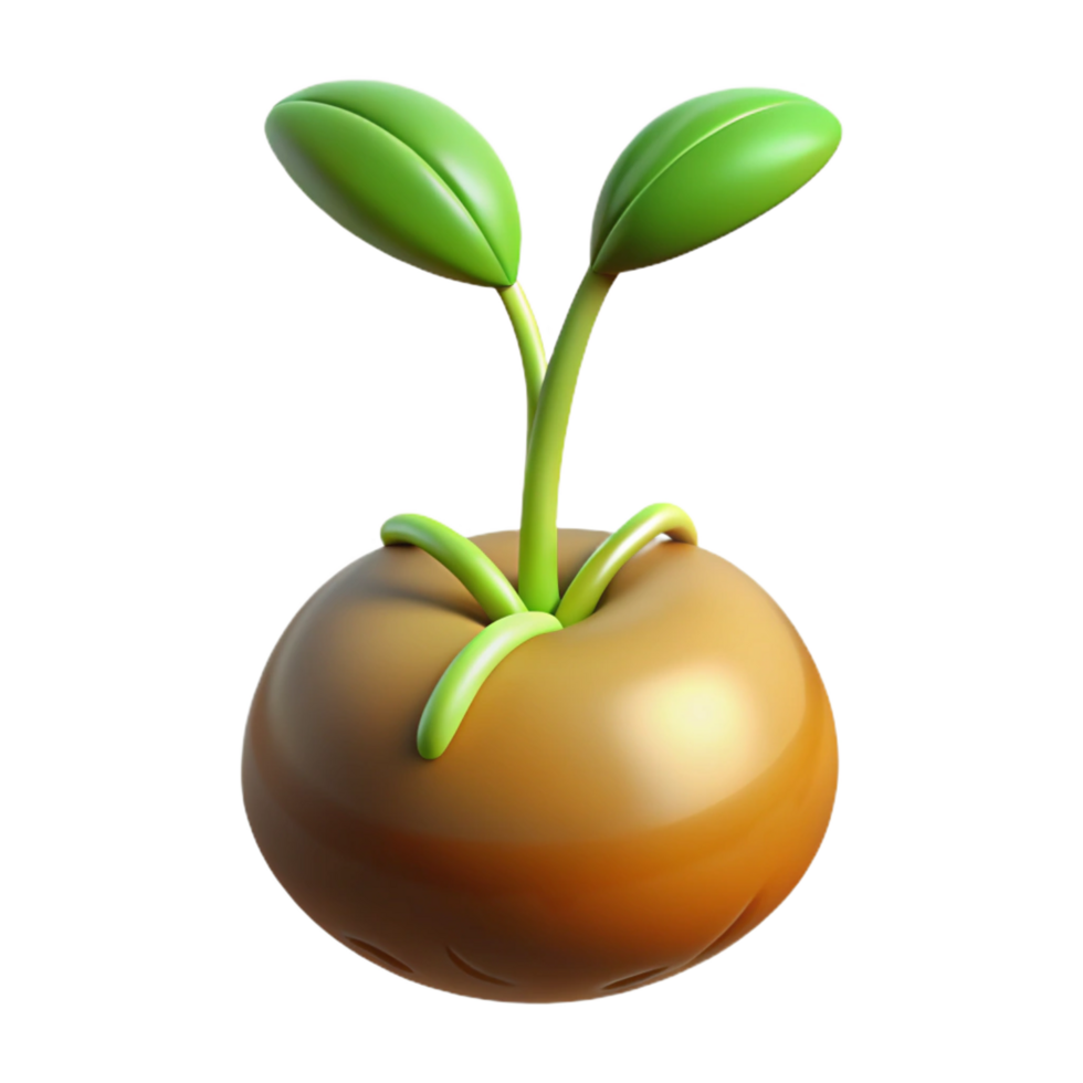 distinguished tropical Photorealistic, hyper-specific professional render of a single, isolated, sprouting seed with visible roots with Transparent Background handcrafted png