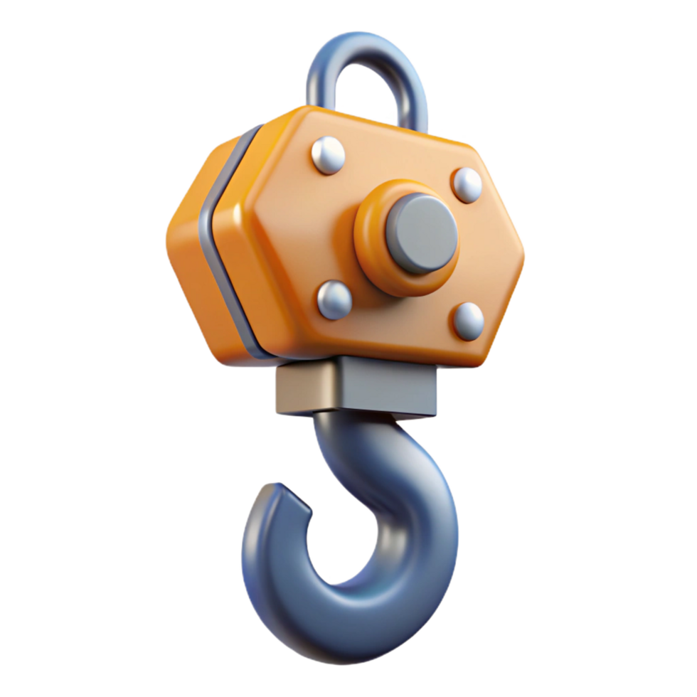 inspired artistic Hyper-specific, professional render of a single, construction crane hook, heavy duty with Transparent Background ultra HD png