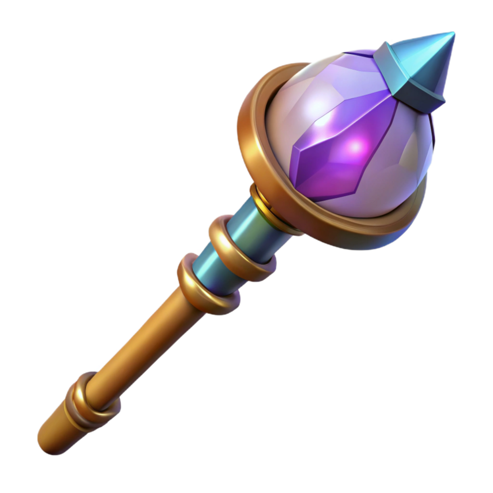 wonderful art deco A wizard's staff topped with a glowing crystal orb, with Transparent Background crisp png