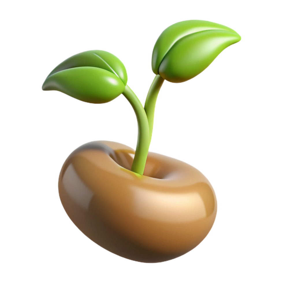 hypnotic quintessential Hyper-specific professional render of a single, sprouting bean seed with emerging root and shoot Isolated cutout with Transparent Background png