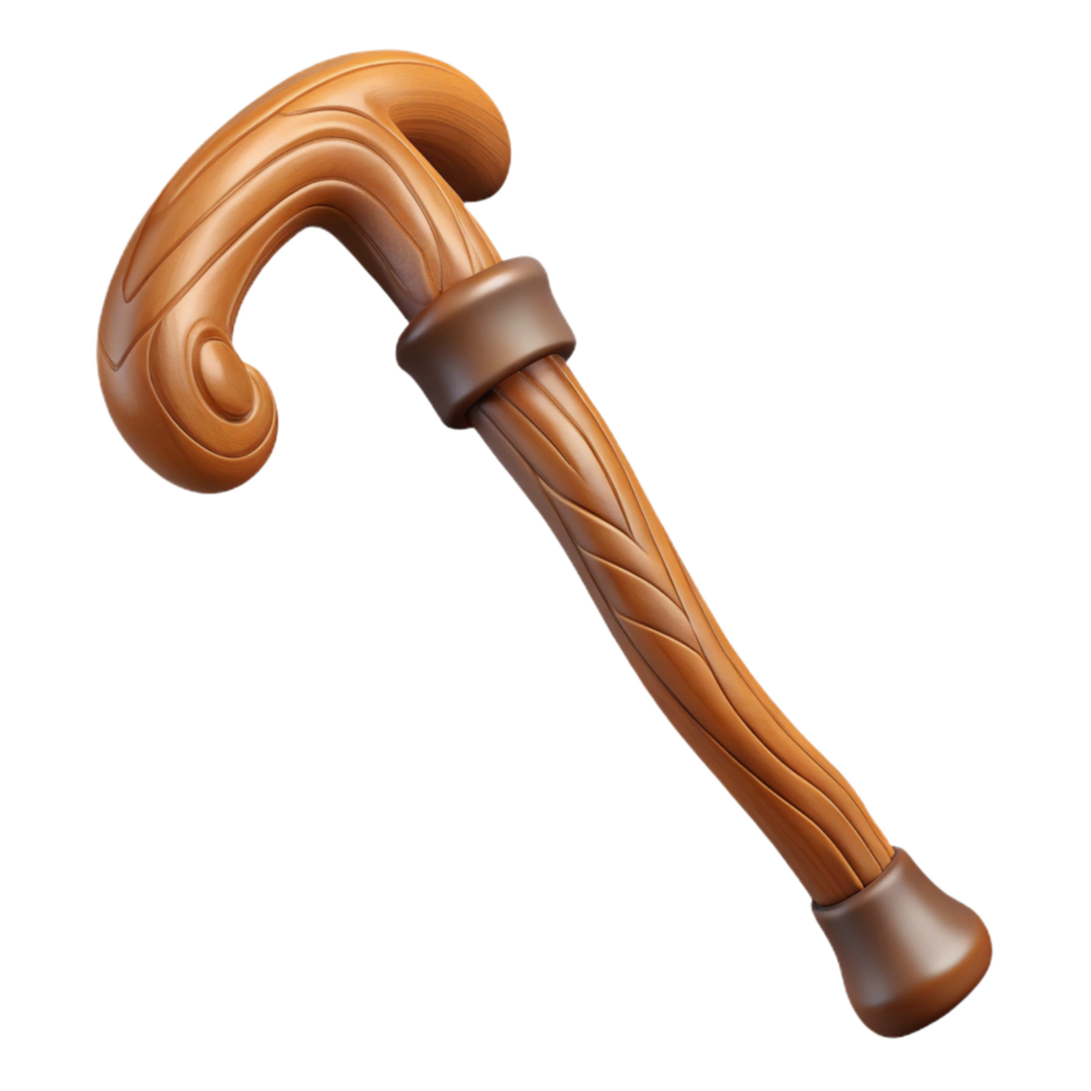 hypnotic bohemian Hyper-specific isolated cutout professional render of a tribal elder's walking stick carved from a single piece of hardwood with Transparent Background crisp png