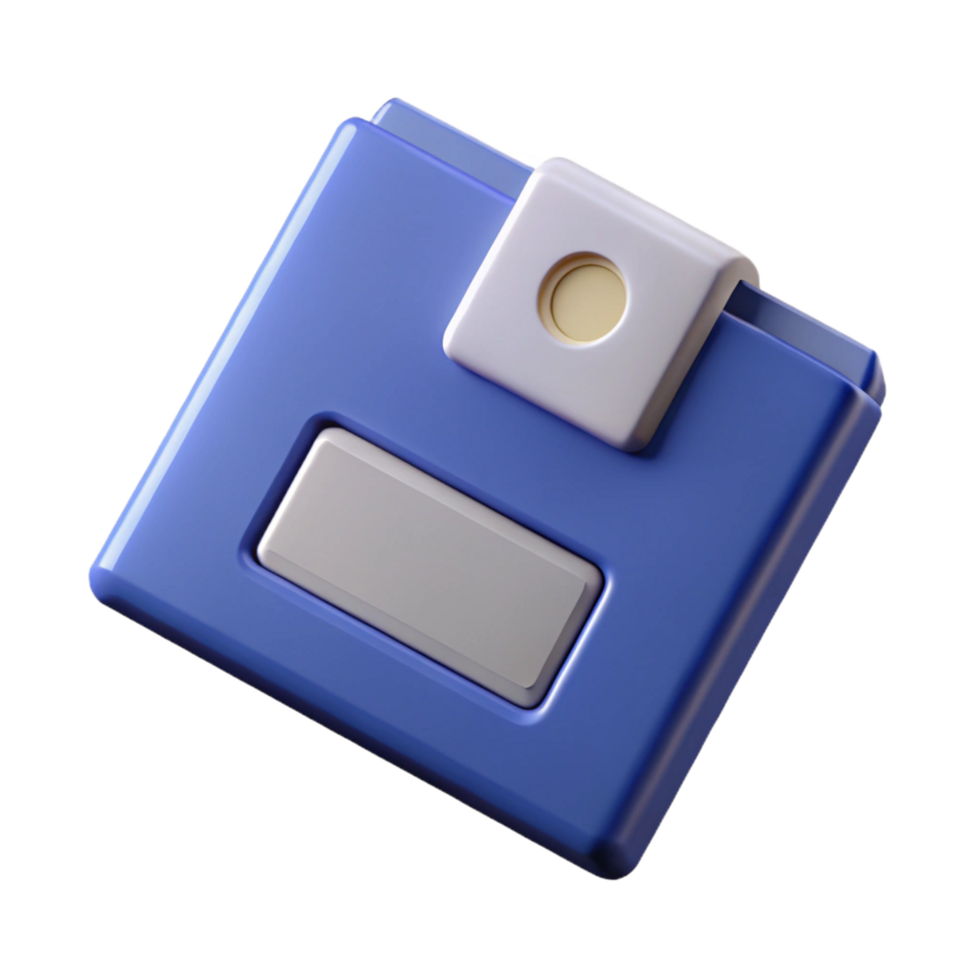 impressive remarkable Photorealistic render of a single floppy disk, isolated cutout with Transparent Background png