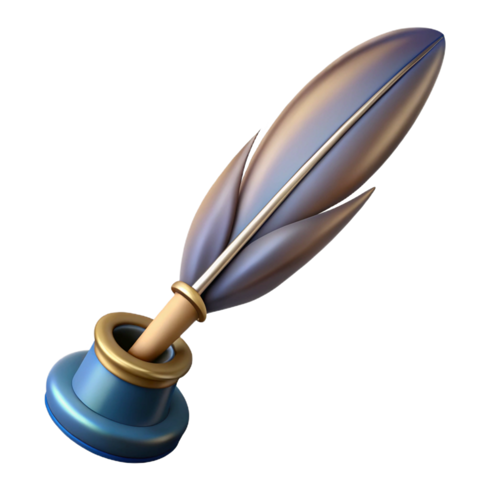 immaculate intense baroque Hyper-specific, professional render of a single, antique quill pen, intricate nib, isolated cutout with Transparent Background exclusive png