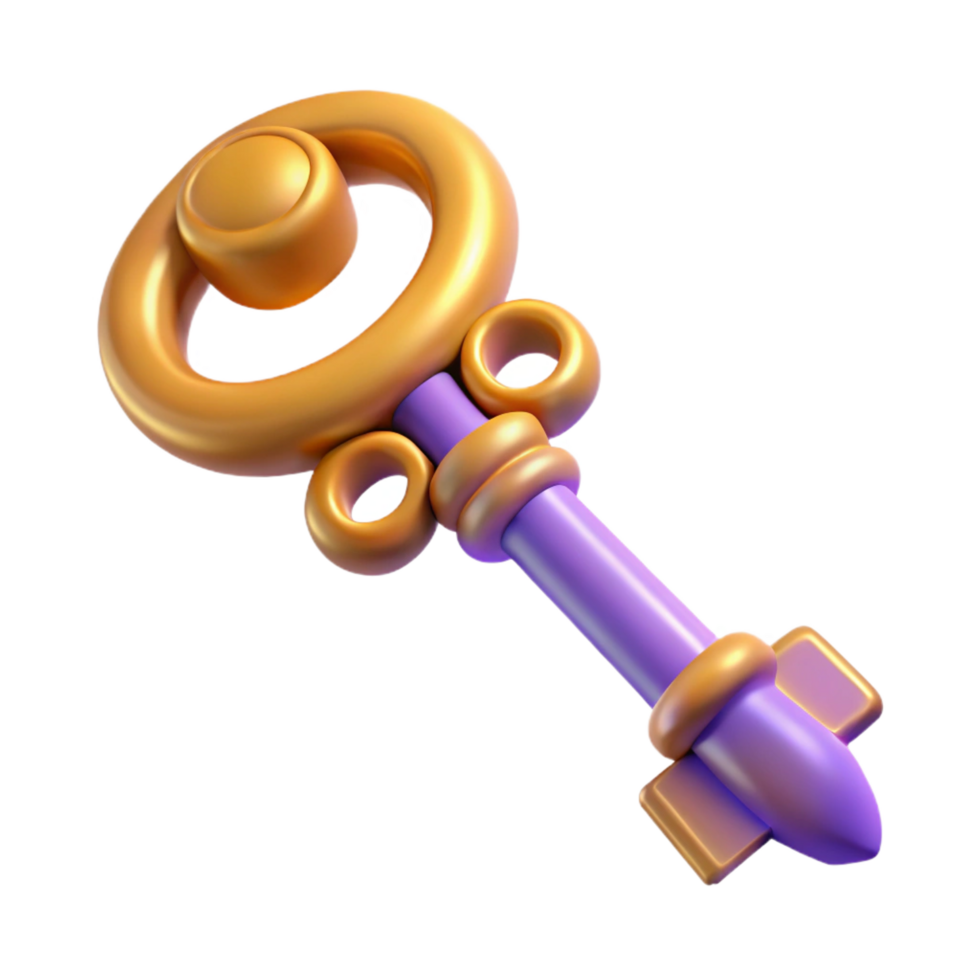 magnificent romantic art deco A single, ornate key, suitable for a magical lock with Transparent Background precision png