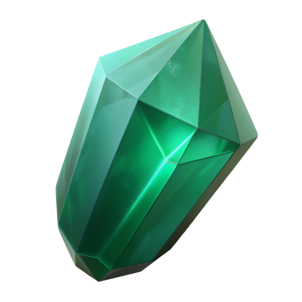impressive celebrated Concept art style, isolated cutout of a single, raw emerald crystal with rough edges and natural inclusions with Transparent Background png