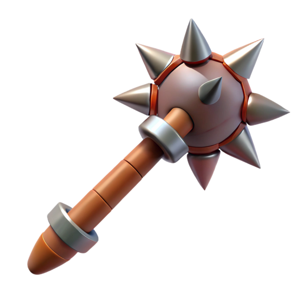 magnificent mysterious minimalist Concept art style isolated cutout of a tribal war club with a spiked head with Transparent Background luxury png