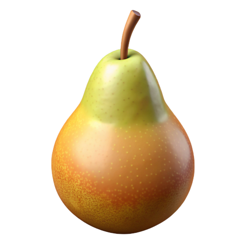 elegant notable Photorealistic, ultra-detailed, hyper-specific professional render of a single ripe Bartlett pear, isolated cutout with Transparent Background png
