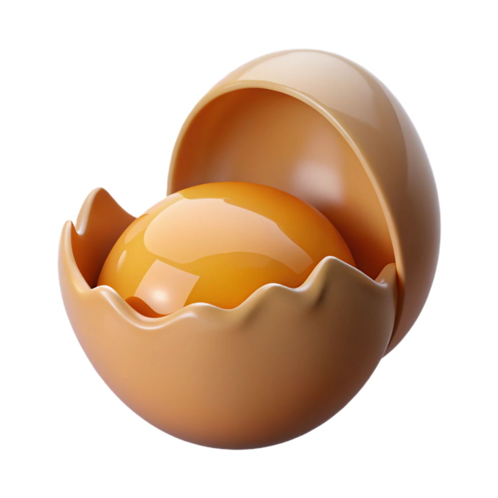 glorious surreal Hyper-specific, photorealistic render of a single, cracked eggshell with visible yolk and membrane Isolated cutout with Transparent Background 4K png