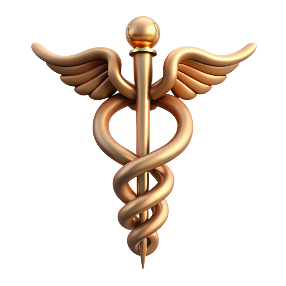 impressive tropical Ultra-detailed, professional render of a single Caduceus staff, entwined with snakes, isolated cutout with Transparent Background artisan png