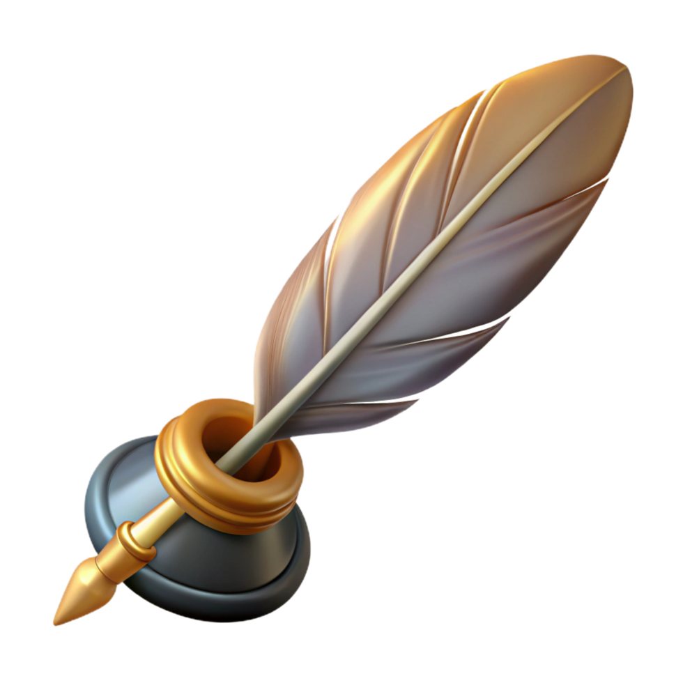 fascinating gothic Concept art style, isolated cutout of a vintage feather pen with Transparent Background handcrafted png