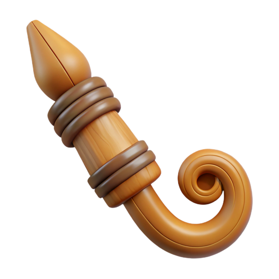 majestic iconic Concept art style, isolated cutout of a tribal fisherman's hand-carved wooden fishing hook with Transparent Background png