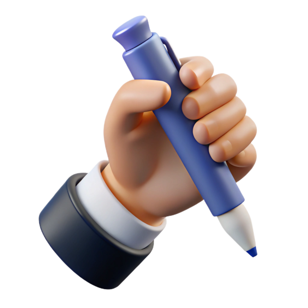 exceptional traditional Ultra-detailed, professional render of a human hand holding a single pen Isolated cutout with Transparent Background fine detail png