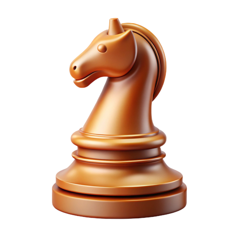 magnificent mid-century Professional render, ultra-detailed, isolated cutout of a single, polished, wooden chess piece - a knight with Transparent Background precision png