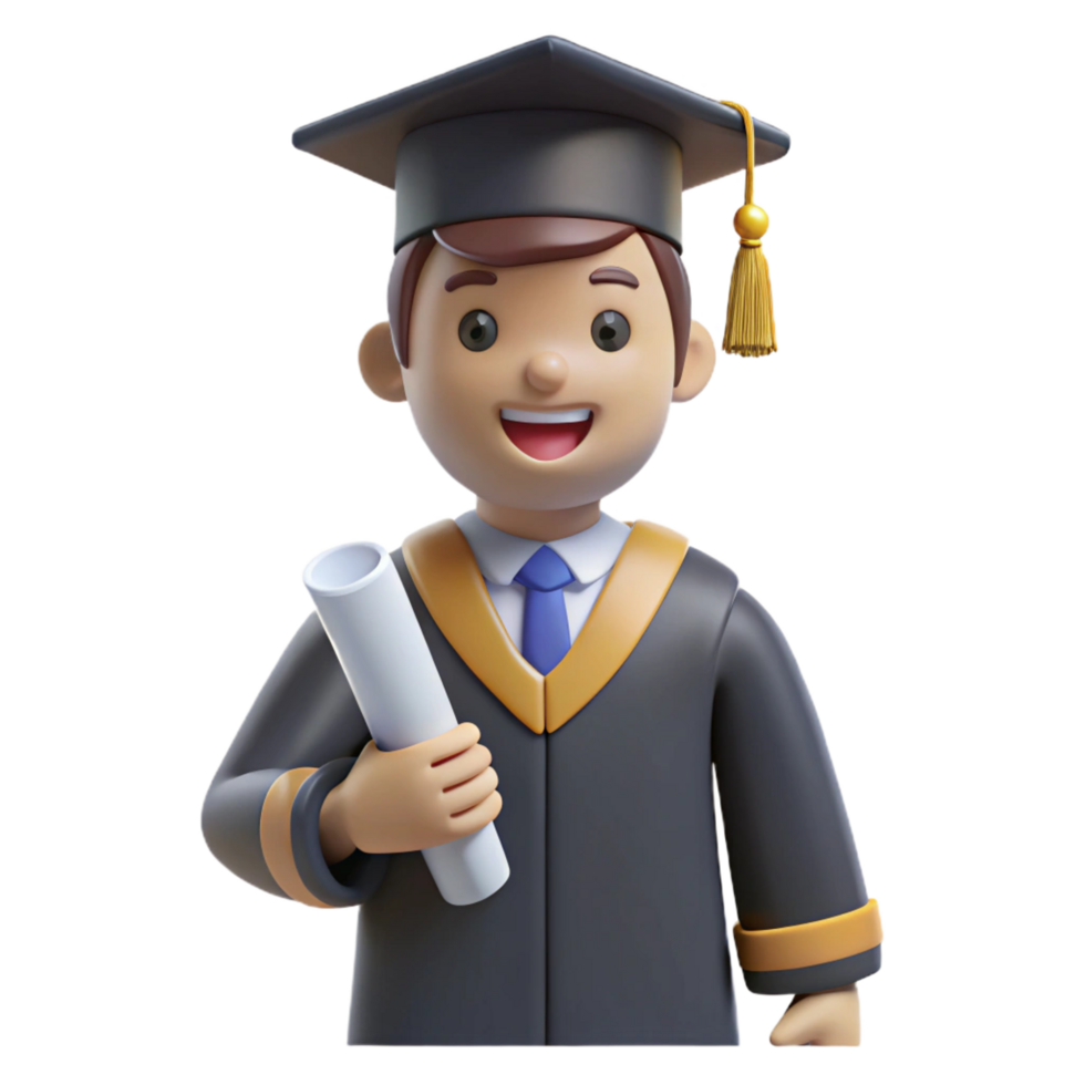 fascinating exemplary Graduate student, cap and gown, holding diploma, with Transparent Background png