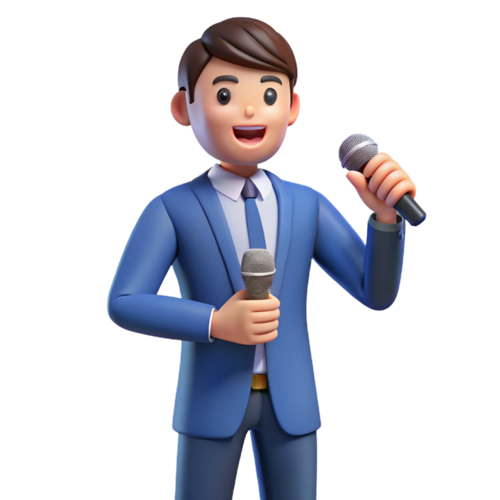 magnificent nostalgic elegant Confident speaker with a microphone, with Transparent Background artisan png