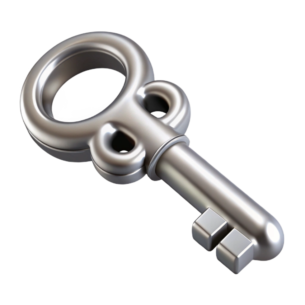 dramatic rare Concept art style, isolated cutout of a futuristic, sleek, silver key with intricate carvings with Transparent Background png