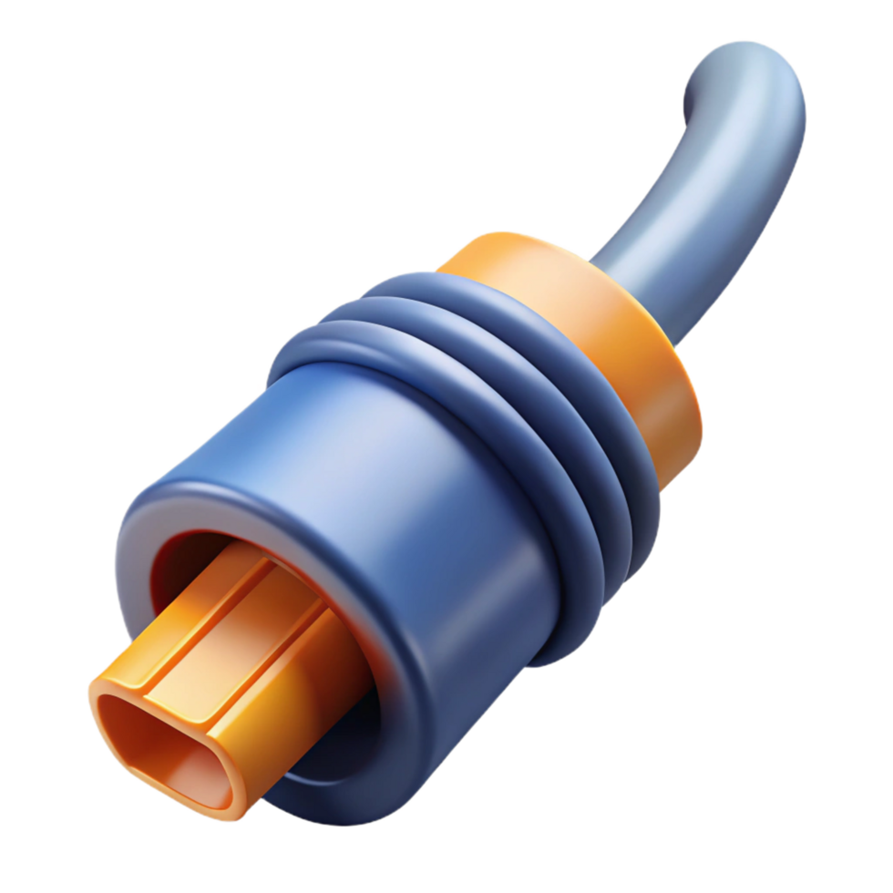 intense vibrant Hyper-specific, ultra-detailed, professional render of a single, fiber optic cable connector, isolated cutout with Transparent Background flawless png