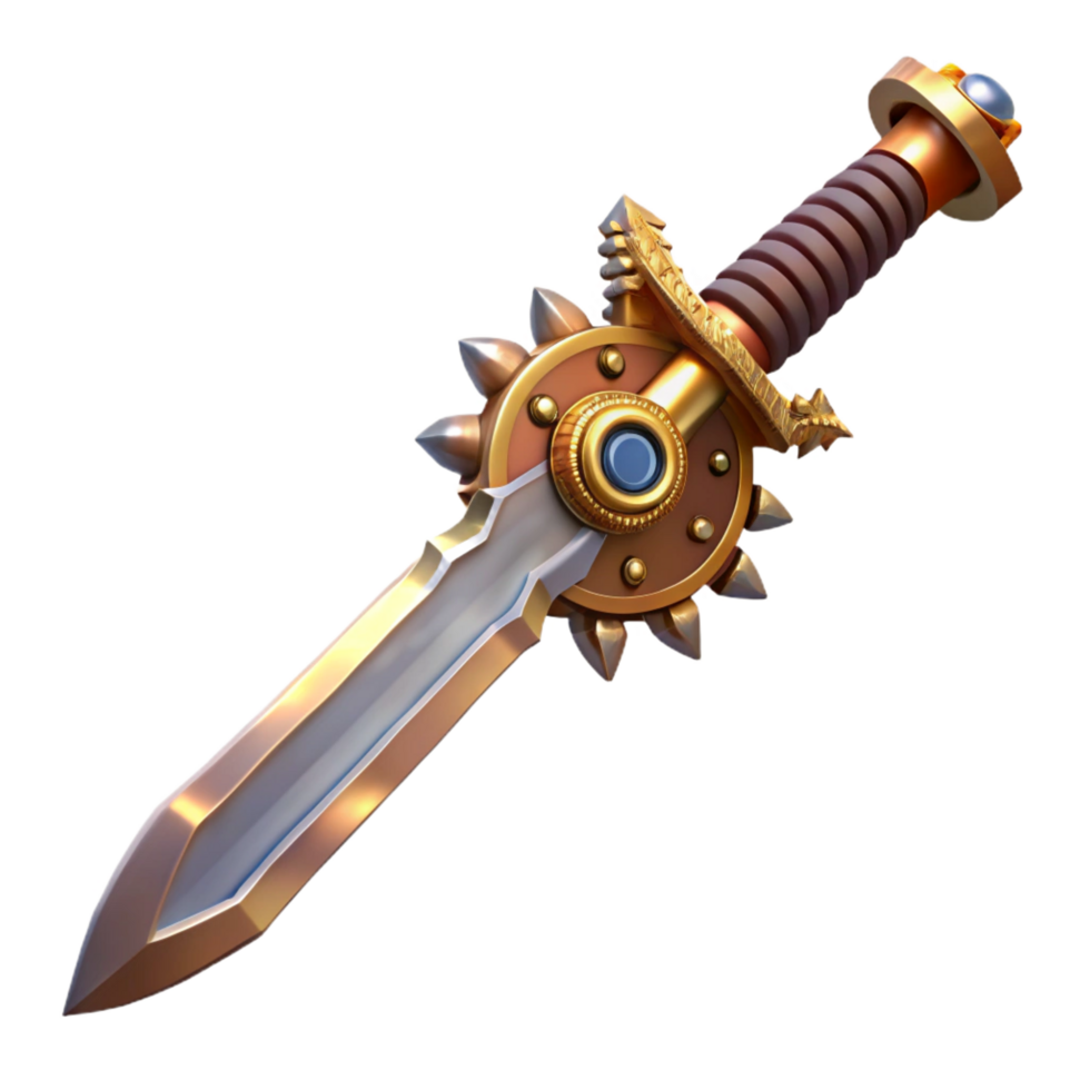 unparalleled abstract Steampunk sword with a serrated blade and a gear-studded hilt with Transparent Background 4K png