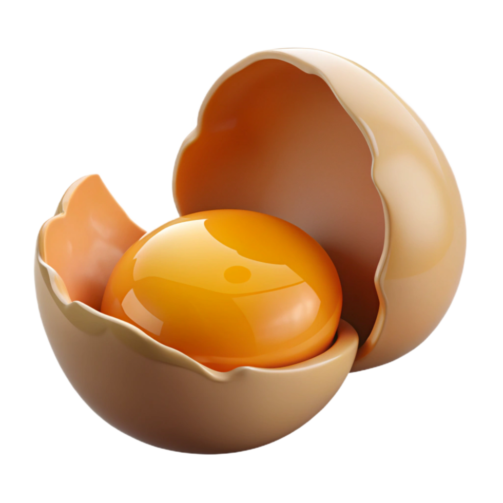 intense elegant Photorealistic, hyper-specific render of a single, cracked eggshell with yolk and albumen Isolated cutout with Transparent Background 4K png