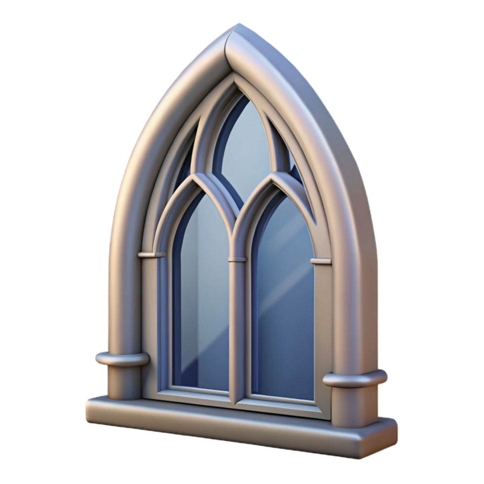 mesmerizing passionate mid-century Ultra-detailed, concept art style rendering of a single, gothic arch window frame with Transparent Background crisp png