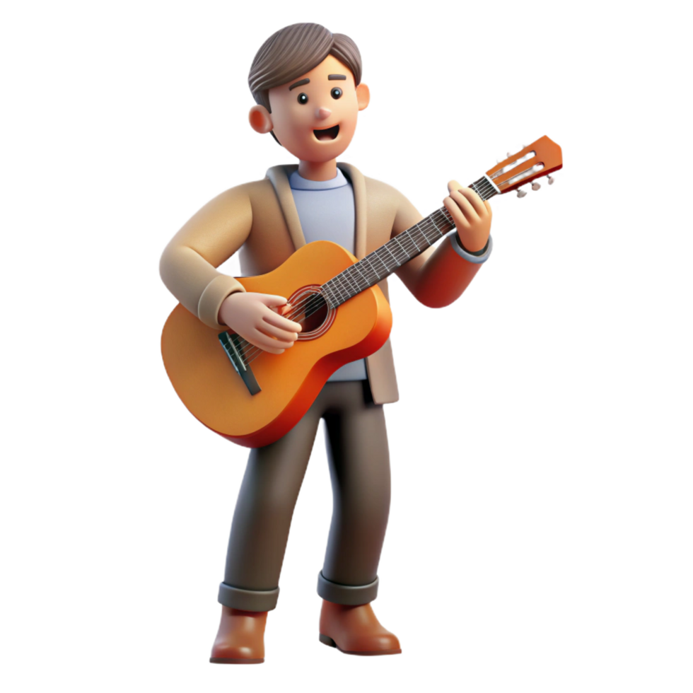 hypnotic organic Musician, guitar, singing, passionate expression, with Transparent Background sharp png