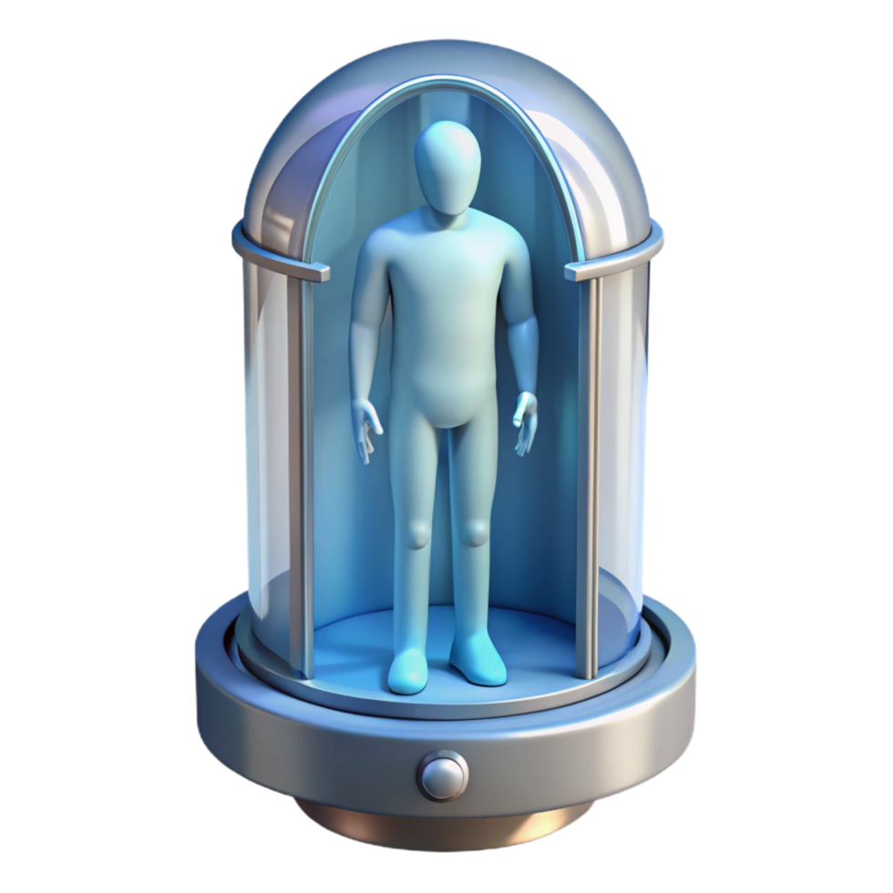 ethereal extraordinary Cryogenic stasis pod containing a human figure with Transparent Background 4K png