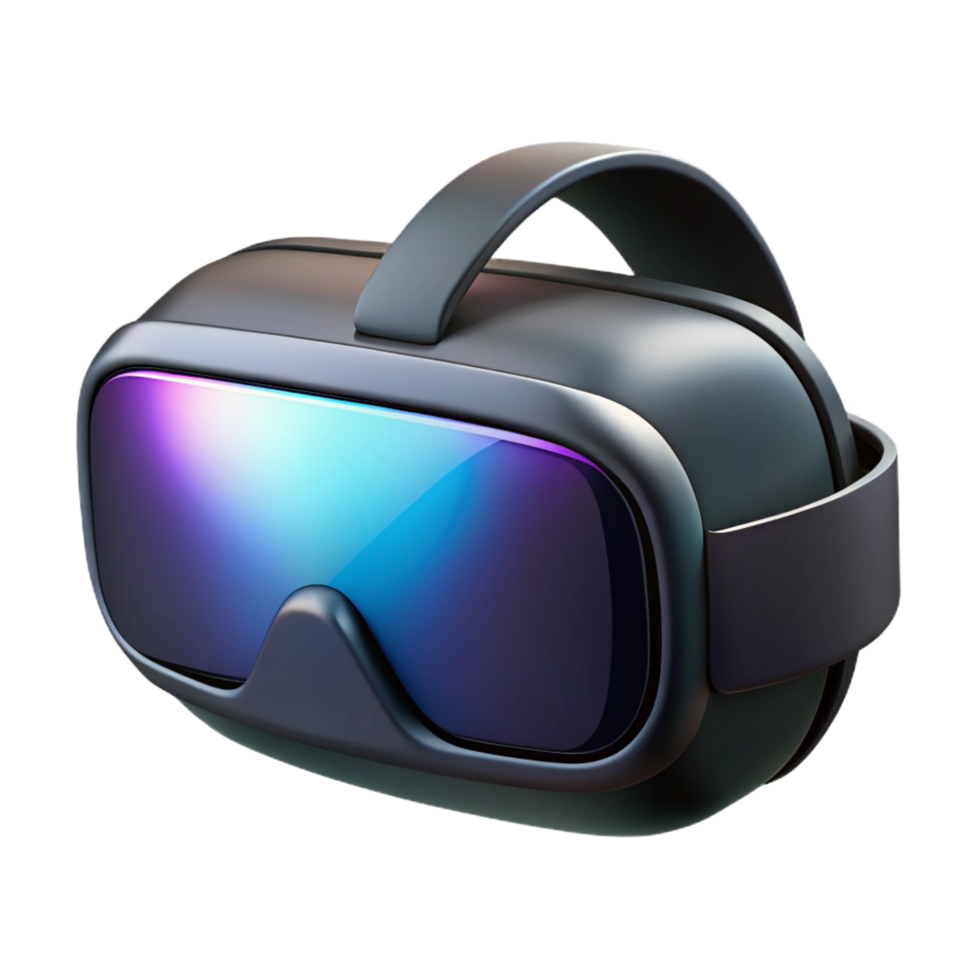 impressive elegant Virtual reality headset, sleek black design, glowing lenses with Transparent Background impeccable png
