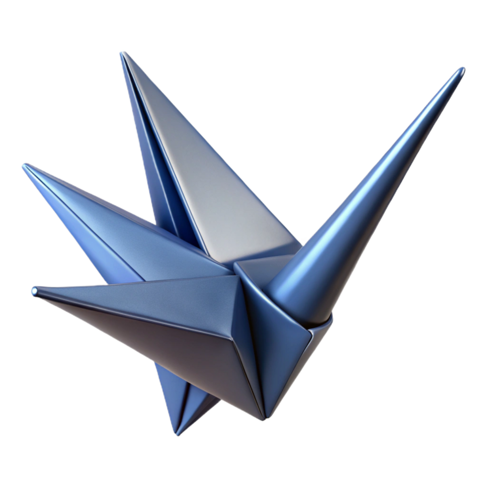 fascinating inspired Hyper-specific professional render of an isolated, floating, origami-folded paper crane made of textured fabric Isolated cutout with Transparent Background png