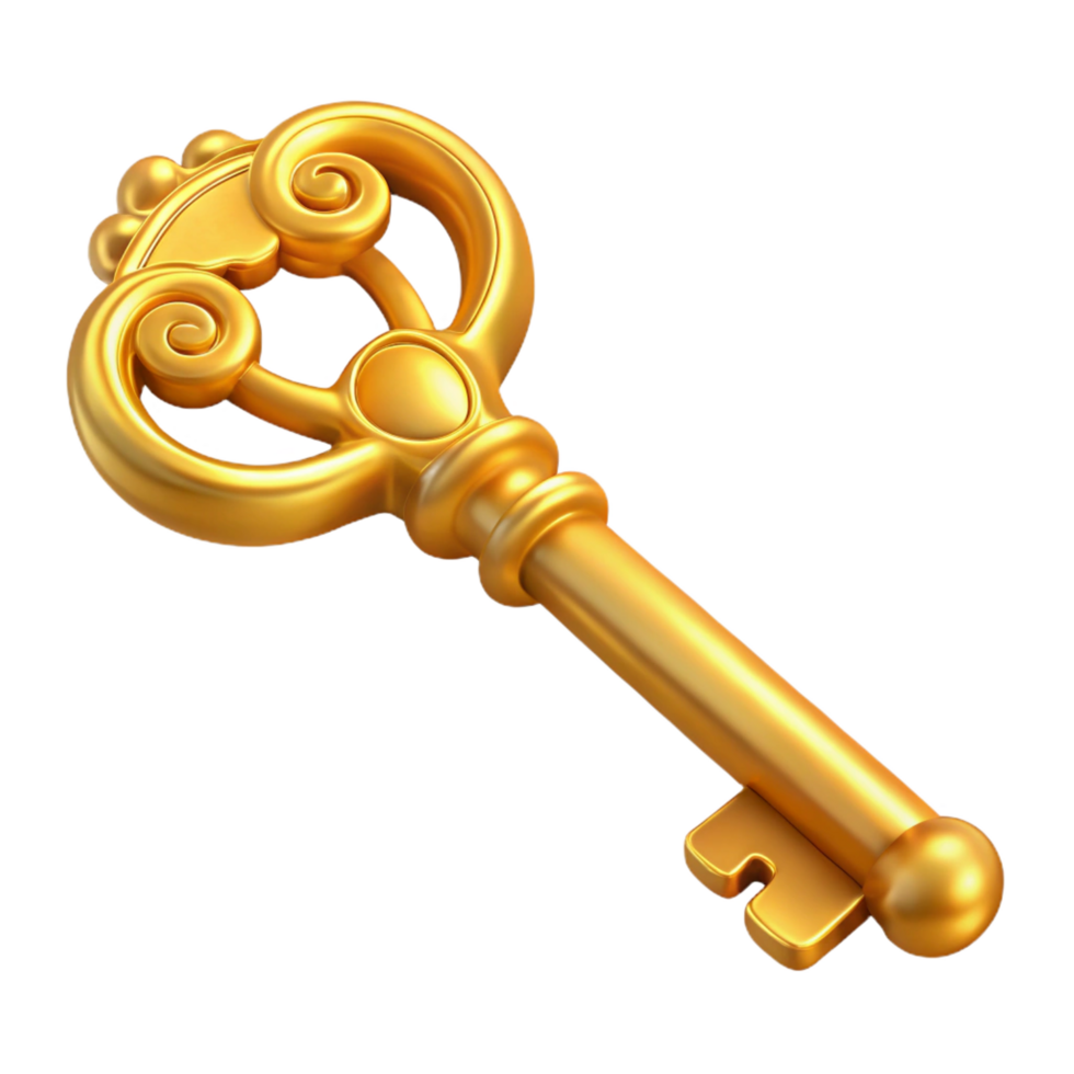 majestic memorable A golden key with ornate carvings with Transparent Background png