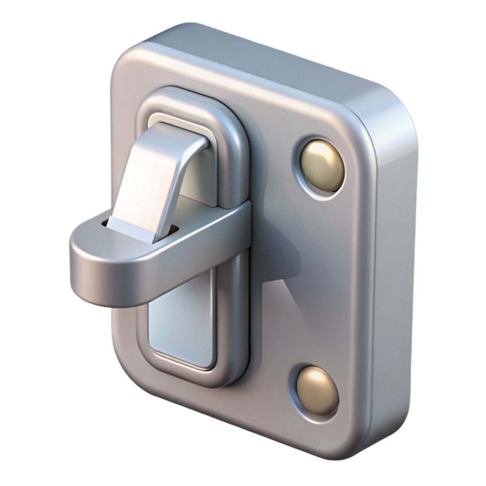 glorious playful mid-century Hyper-specific, professional render of a single, modern window latch with Transparent Background masterfully captured png