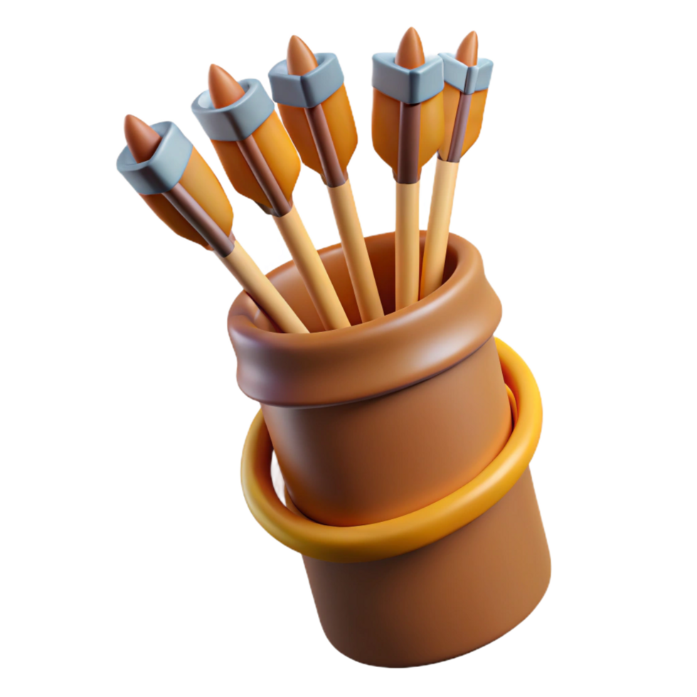 romantic beautiful A quiver full of arrows with fletched feathers, with Transparent Background handcrafted png