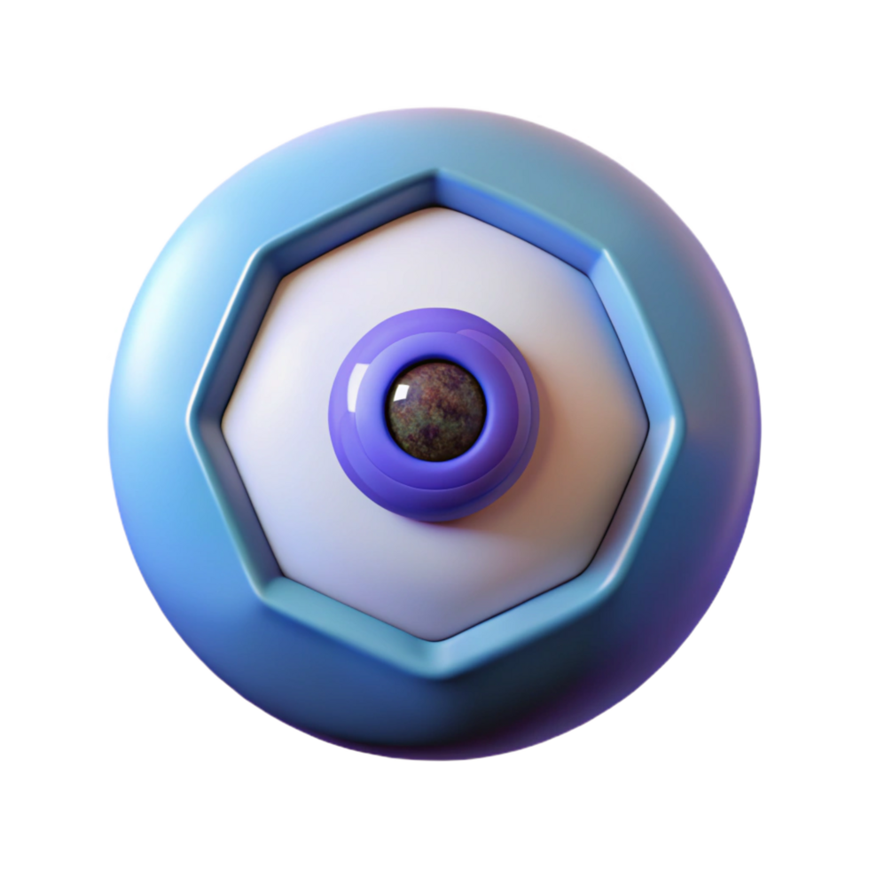 impressive distinctive Isolated cutout, ultra-detailed concept art style rendering of a single, glowing, stylized human eye with a hexagonal pupil with Transparent Background png