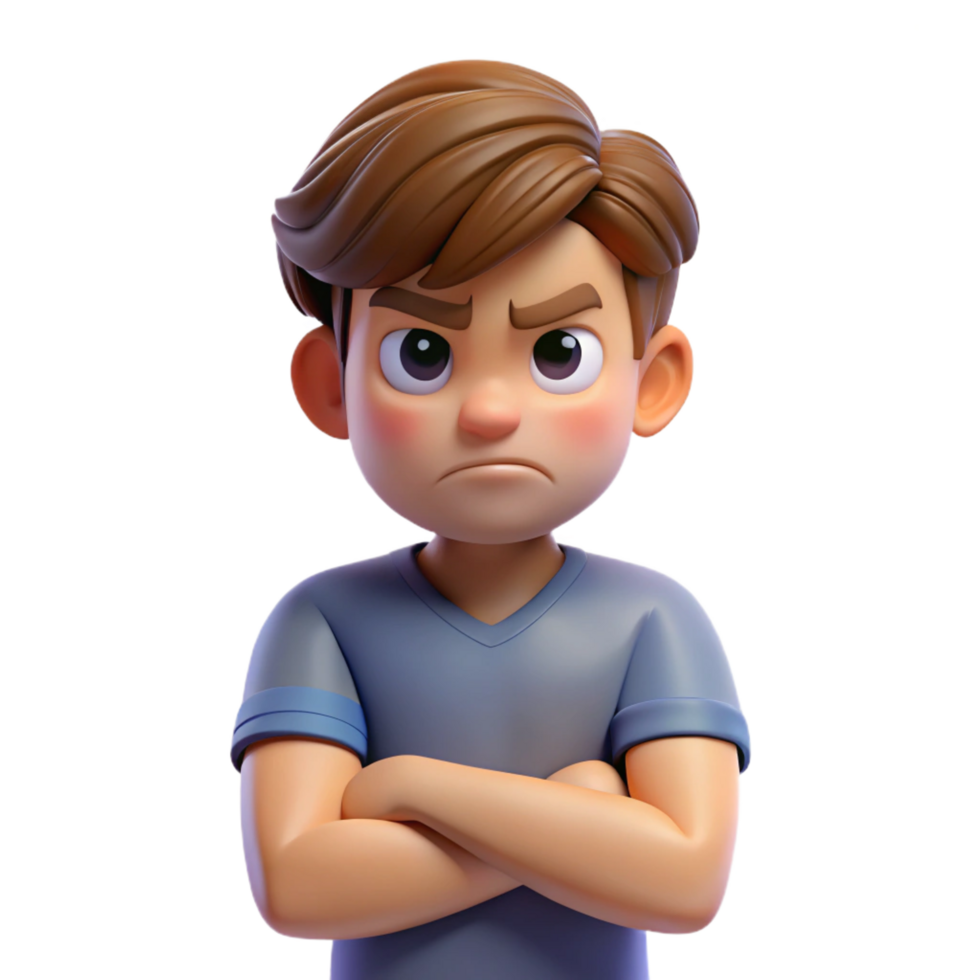 iconic industrial Angry teenager, frowning, arms crossed, with Transparent Background professional png