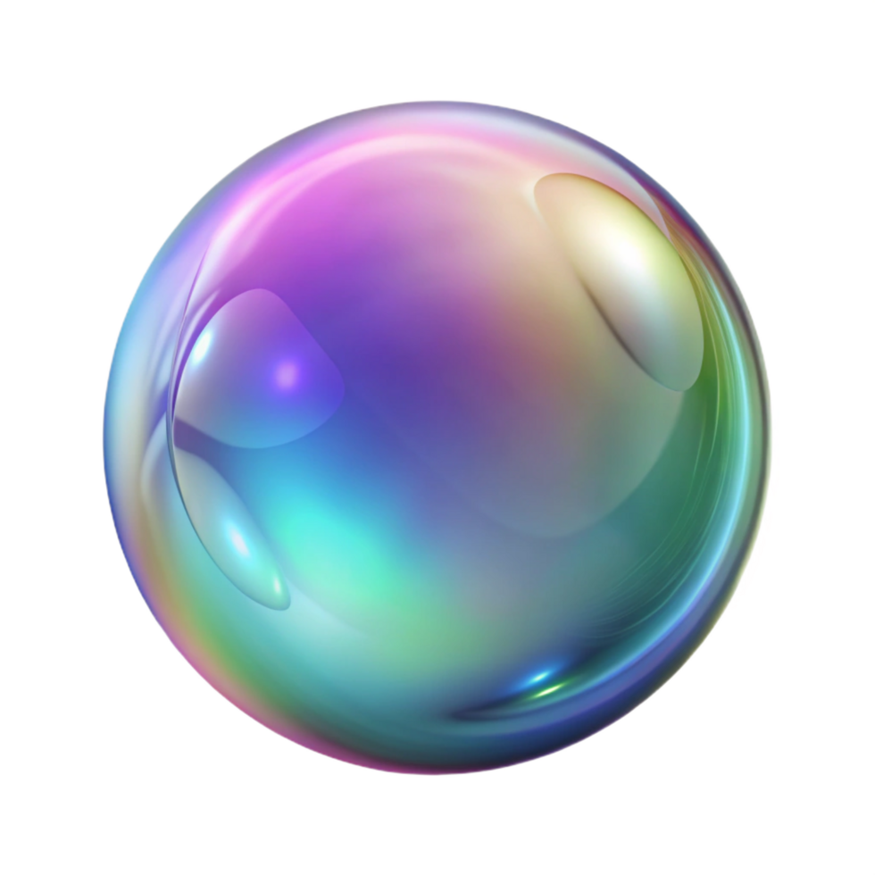 magnificent standout Photorealistic, ultra-detailed isolated cutout of a single, levitating, soap bubble with swirling iridescent colors with Transparent Background png