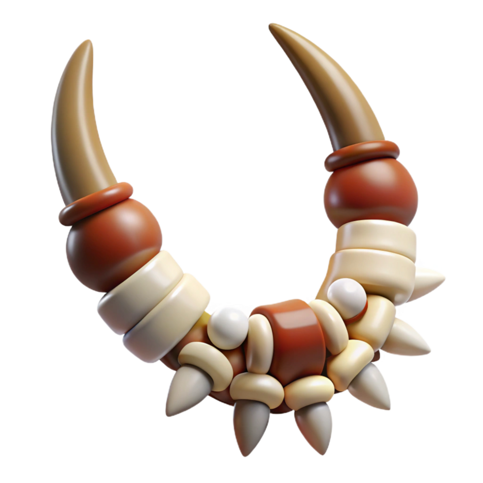 hypnotic avant-garde Hyper-specific professional render of a tribal necklace made of bone beads and animal teeth with Transparent Background masterfully captured png