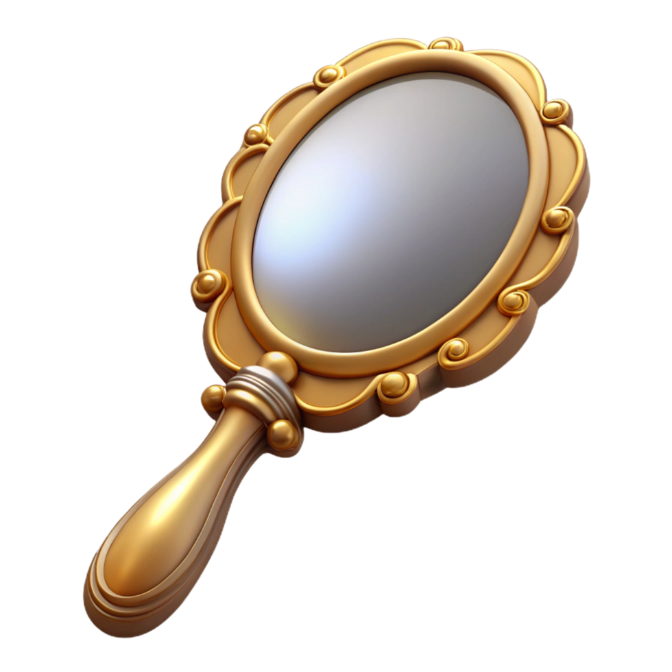 joyful radiant Photorealistic, ultra-detailed isolated cutout of a vintage hand mirror with ornate frame with Transparent Background genuine png
