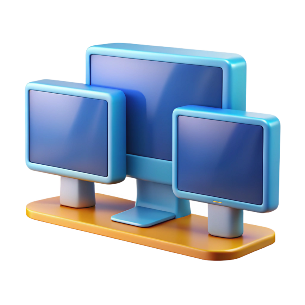 nostalgic alluring Desktop computer with multiple monitors, with Transparent Background exclusive png