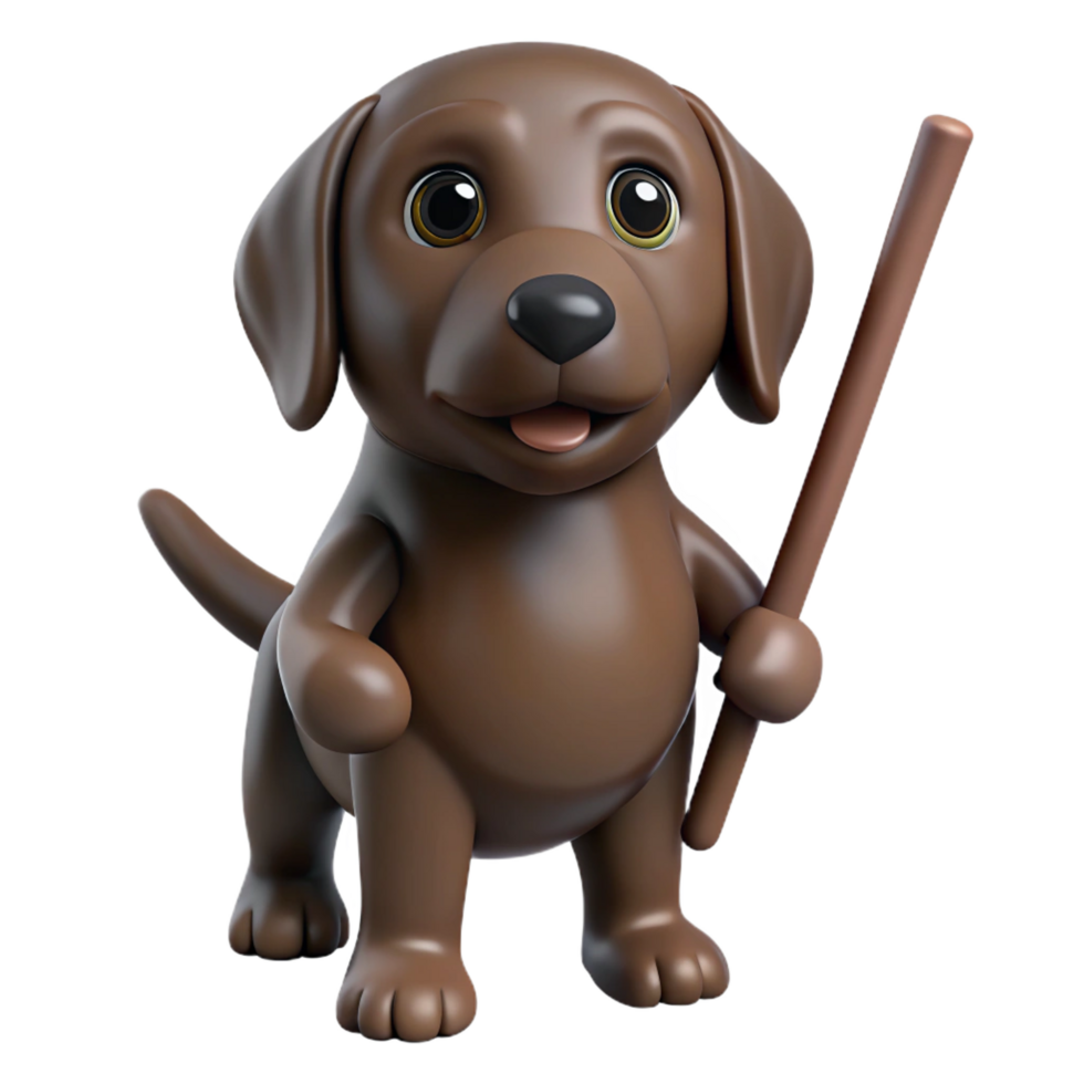 radiant traditional Labrador Retriever, chocolate, holding a stick with Transparent Background precision png